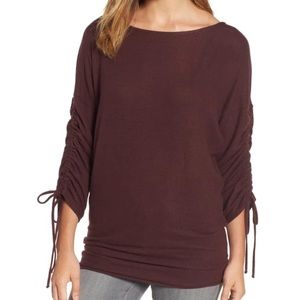Nordstrom Gibson, Tie sleeve fleece, burgundy, XS